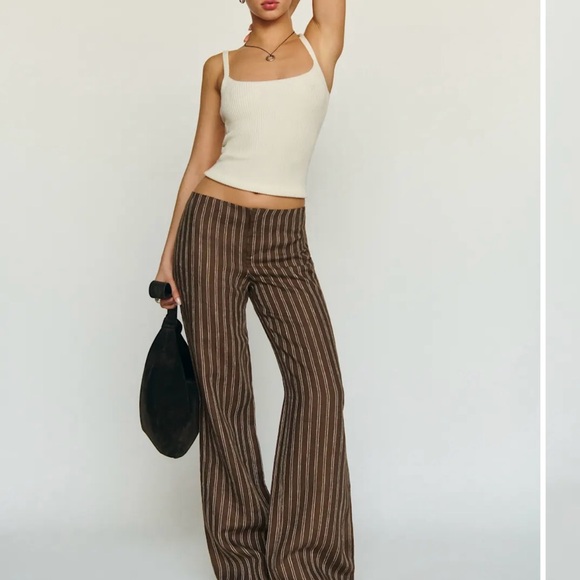 Reformation Brown Striped Flare Pants